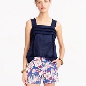 J CREW Navy Blue Linen tanktop size 8 fringe F3216